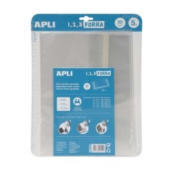 Apli Pack de 5 Forros para Libros 300mm de Polipropileno 75 micras - Solapa Autoajustable - Facil Forrado en 3 Pasos - Sin