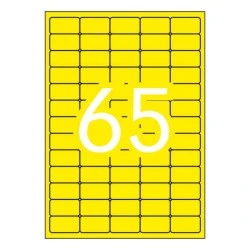 Apli Pack of 1,300 Fluorescent Yellow Labels 38,1x21,2mm - 20 Sheets x 65 Labels - Permanent Adhesive - Straight Edges
