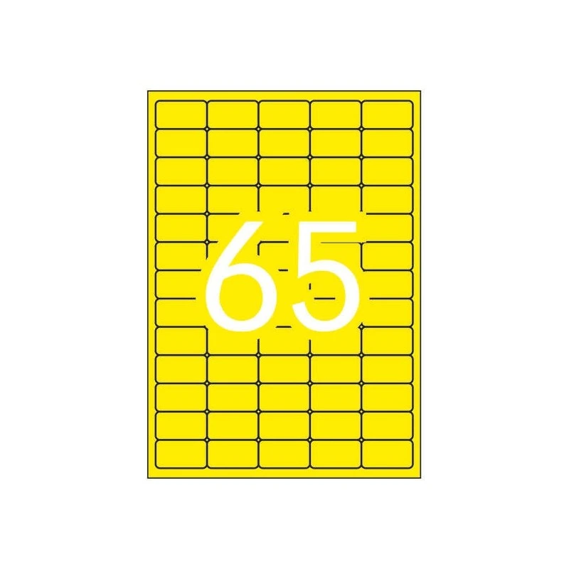 Apli Pack de 1.300 Etiquetas Amarillo Fluorescente 38.1x21.2mm - 20 Hojas x 65 Etiquetas - Adhesivo Permanente - Cantos Rectos