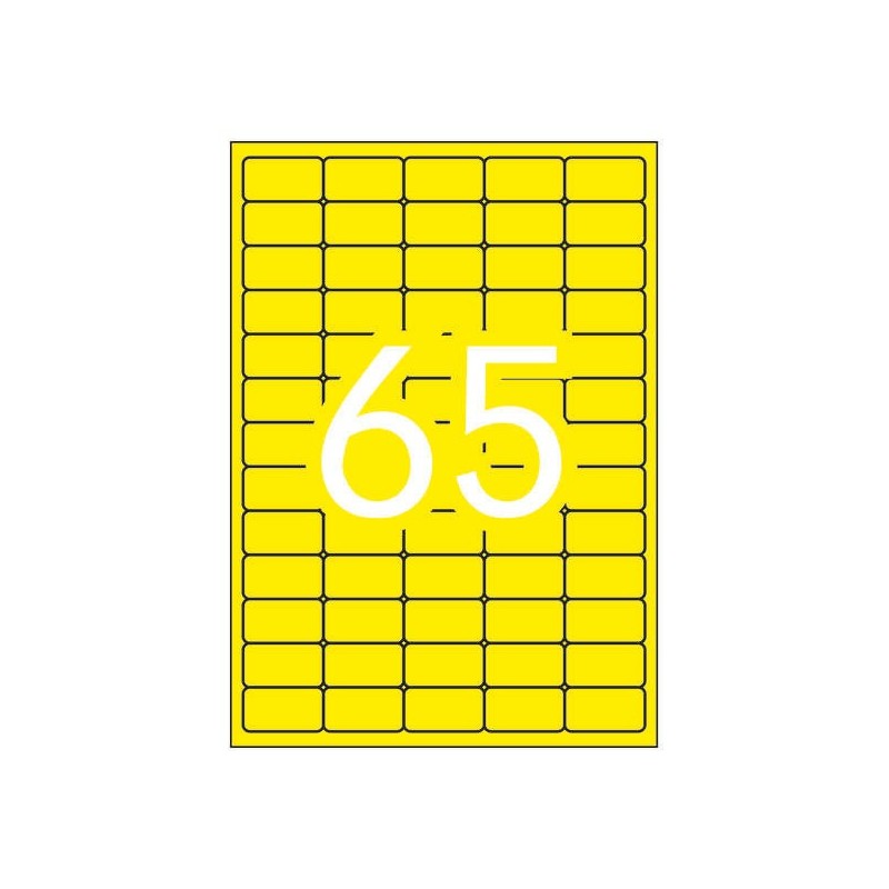 Apli Pack of 1,300 Fluorescent Yellow Labels 38,1x21,2mm - 20 Sheets x 65 Labels - Permanent Adhesive - Straight Edges