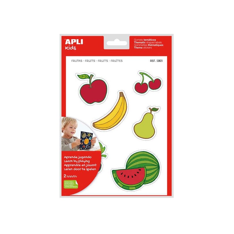 Apli Gomets Tematicos las Frutas xL - 22 Gomets en 2 Hojas A4 - Desarrollados con Educadores - Adhesivo Removible - Seguros y