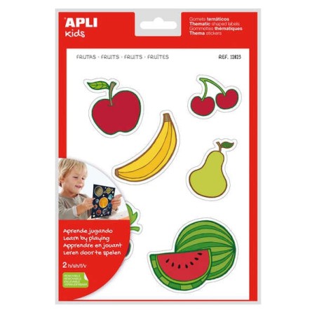 Apli Gomets Tematicos las Frutas xL - 22 Gomets en 2 Hojas A4 - Desarrollados con Educadores - Adhesivo Removible - Seguros y