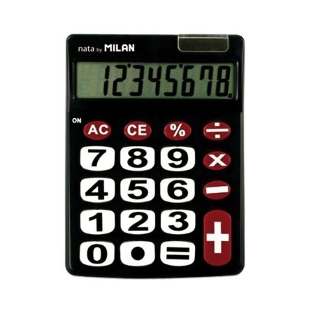 Milan Nata 8 Digit Desktop Calculator - Large Keys - Data Entry Rectification Key - Color Black