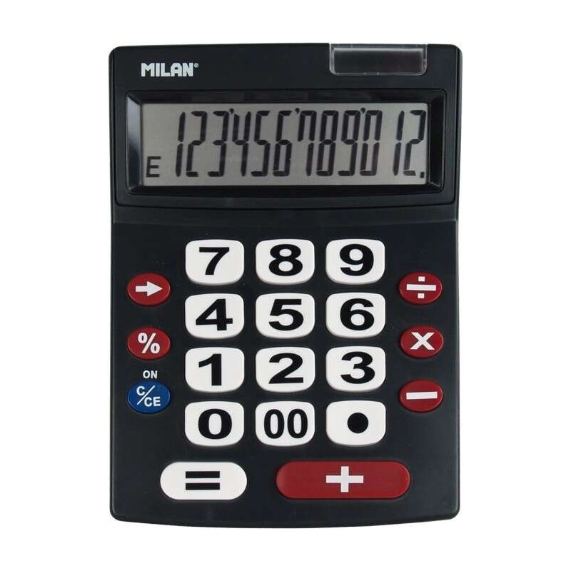 Milan Calculadora 12 Digitos Extra Grande - Teclas Grandes - Tecla Rectificacion Entrada de Datos - Apagado Automatico - Color