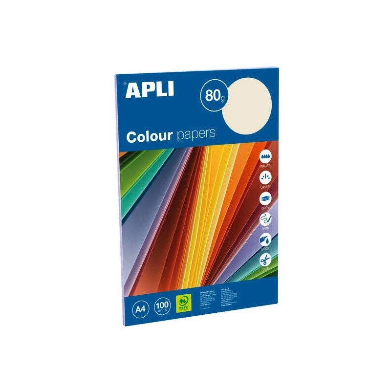 Pack Apli de 100 feuilles de papier A4 - 20 feuilles par couleur - Couleurs pastel assorties