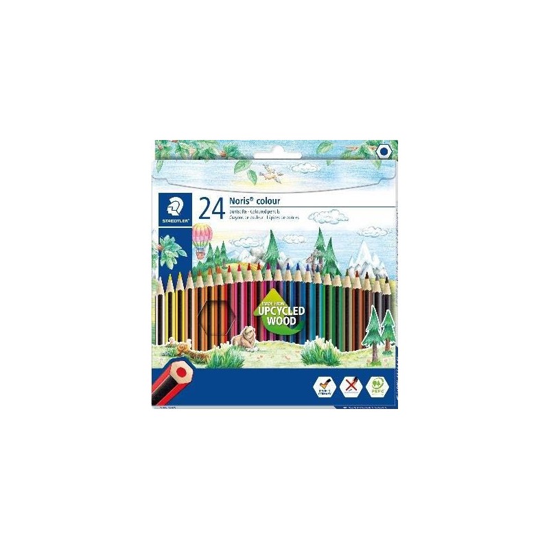 Staedtler Noris Color 185 Pacote de 24 Lápis de Cor Hexagonais - Fabricados em Wopex - Muito Resistente - Madeira de Origem