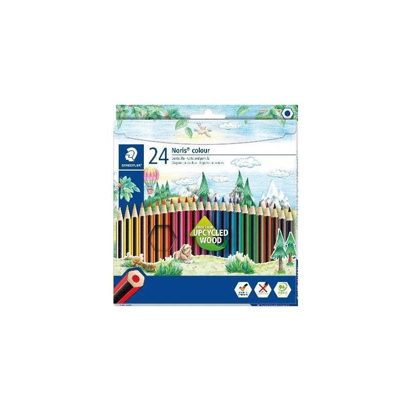 Staedtler Noris Color 185 Pacote de 24 Lápis de Cor Hexagonais - Fabricados em Wopex - Muito Resistente - Madeira de Origem