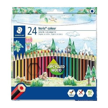 Staedtler Noris Color 185 Paquet de 24 crayons de couleur hexagonaux - En Wopex - Très résistants - Bois issu de sources