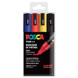 Posca PC-5M Pacote de 4 marcadores de tinta - Ponta de bala 1,8-2,5 mm - Tinta à base de água - Não permanente - Resistente à