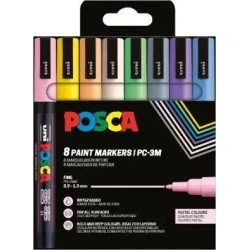 Posca PC3M Pack de 8 Marcadores de Pintura - Punta Conica 0.9-1.3mm - Tinta Base al Agua - Resistente a la Luz - Ideal para