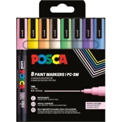 Posca PC3M Pacote de 8 Marcadores de Tinta - Ponta Cônica 0,9-1,3mm - Tinta à Base de Água - Resistente à Luz - Ideal para
