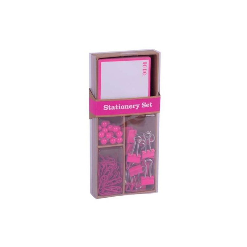 Conjunto de escritório Apli Fluor Collection com 25 alfinetes, 80 clipes de 28 mm, 20 clipes dobráveis ​​de 19 mm, bloco de 100