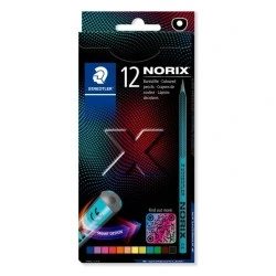 Staedtler Norix 186 Lot de 12 crayons de couleur HB - Bois noir - Mine graphite - Design intelligent - Pour écrire, dessiner et