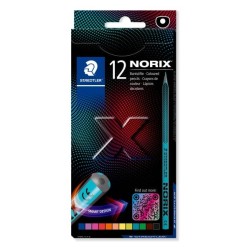 Staedtler Norix 186 Pack de 12 Lapices de Colores HB - Madera Negra - Mina de Grafito - Diseño Inteligente - Para Escribir