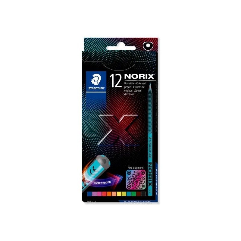 Staedtler Norix 186 Lot de 12 crayons de couleur HB - Bois noir - Mine graphite - Design intelligent - Pour écrire, dessiner et