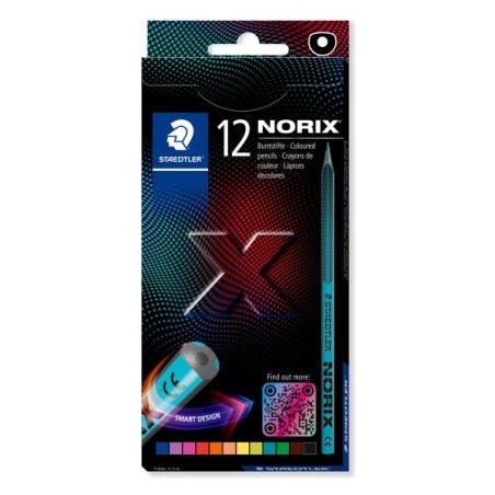 Staedtler Norix 186 Lot de 12 crayons de couleur HB - Bois noir - Mine graphite - Design intelligent - Pour écrire, dessiner et