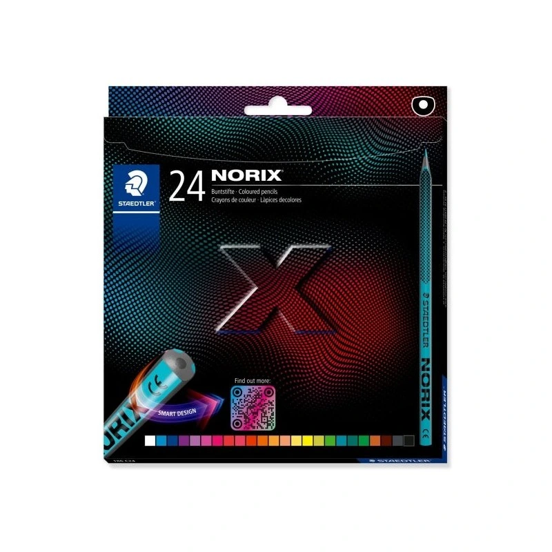 Staedtler Norix 186 Pack de 24 Lapices de Colores HB - Madera Negra - Mina de Grafito - Diseño Inteligente - Para Escribir