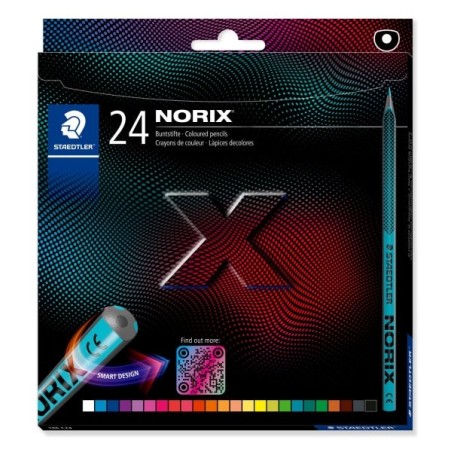 Staedtler Norix 186 Pacote de 24 Lápis de Cor HB - Madeira Preta - Mina de Grafite - Design Inteligente - Para Escrever