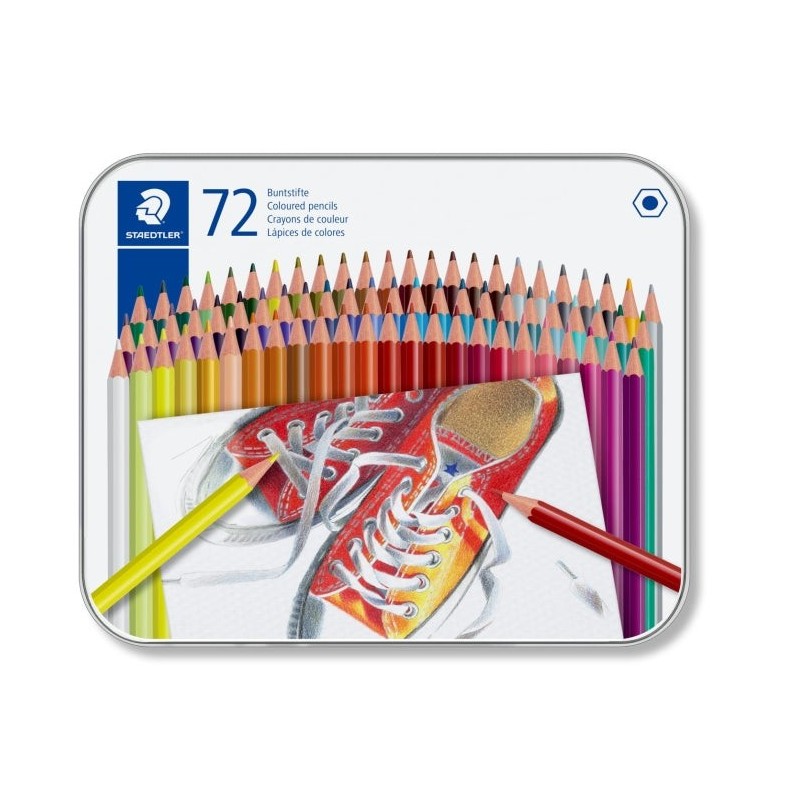 Staedtler 175 Metal Box of 72 Hexagonal Colored Pencils - Assorted Colors