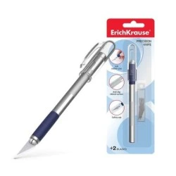 Erichkrause Cuchilla de Precision para Cortes de Papel - Cuerpo Metalico con Agarre de Goma - Cuchilla Segmentada de Acero