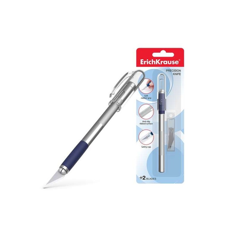 Erichkrause Cuchilla de Precision para Cortes de Papel - Cuerpo Metalico con Agarre de Goma - Cuchilla Segmentada de Acero