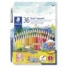 Staedtler Noris Aquarell Pack of 36 Hexagonal Colored Pencils + Brush - Lead Reinforcement for Greater Resistance to Breakage