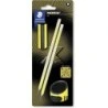 Staedtler Norix Pack de 2 crayons graphite HB + gomme + taille-crayon - Bois noir - Design intelligent