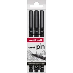 Uni-ball Uni Pin Pack de 3 Marqueurs Calibrés 0,2, 0,4, 0,8 - Pointe Polyacétal - Encre Pigmentée Résistante à l'Eau et à la
