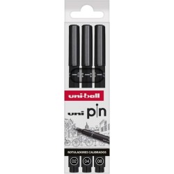 Uni-ball Uni Pin Pack de 3 Rotuladores Calibrados 0.2, 0.4, 0.8 - Punta Poliacetal - Tinta Pigmentada Resistente al Agua y Luz
