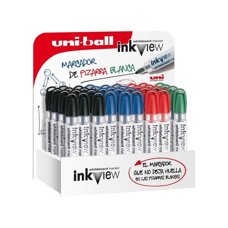 Uni-ball Inkview PWB-202 Présentoir de 36 marqueurs pour tableau blanc - Pointe conique 1,8-2,2 mm - Zone transparente pour le
