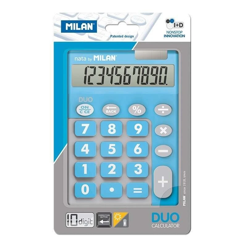 Calculadora Milan Duo de 10 dígitos - Calculadora de mesa - Teclas grandes - Chave de retificação de entrada de dados - Cor azul