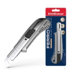 Erichkrause Metallic Cuter with Automatic Fixator - Self-Locking Blade Retention System - Built-in Splitter - Silver Color
