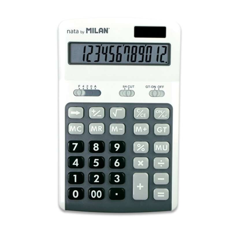 Milan 12-Digit Calculators - 3 Memory Keys - Margin Calculation - Square Root - Automatic Power Off - Color White and Gray