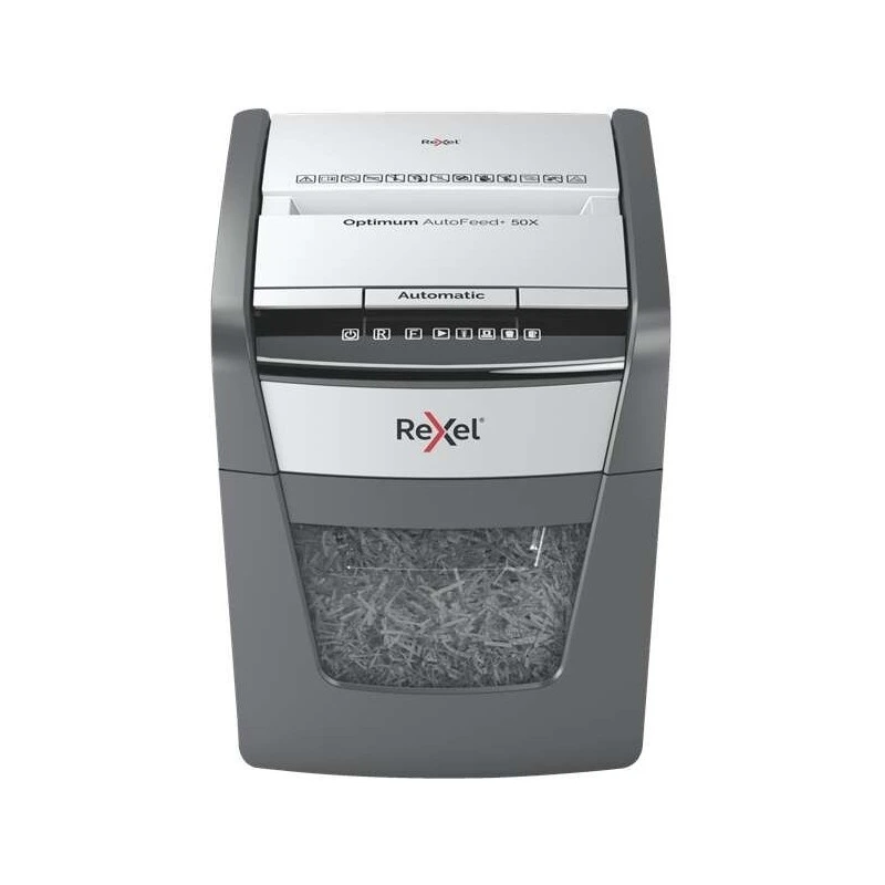 Triturador de corte automático de partículas Rexel Optimum AutoFeed 50X P-4 - Alimentação automática 50 folhas e slot manual 6