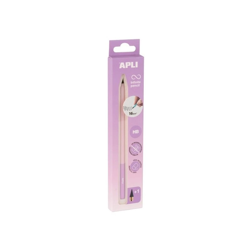 Apli Infinite Pencil Nordik Pack of Infinite Pencil HB + Replacement Lead + Protective Cap - For Writing up to 16km - Lilac
