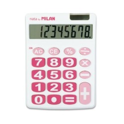 Calculadora de mesa de 8 dígitos Milan Nata - Teclas grandes - Desligamento automático - Cor branca e rosa