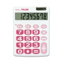Calculatrice de bureau à 8 chiffres Milan Nata - Grandes touches - Mise hors tension automatique - Couleur blanc et rose