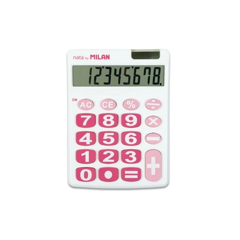 Calculatrice de bureau à 8 chiffres Milan Nata - Grandes touches - Mise hors tension automatique - Couleur blanc et rose