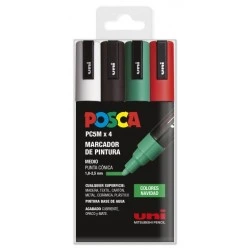 Posca PC-5M Estojo com 4 marcadores de tinta - Ponta de bala 1,8-2,5 mm - Tinta à base de água - Resistente à luz - Cores