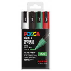 Posca PC-5M Estuche de 4 Marcadores de Pintura - Punta de Bala 1.8-2.5mm - Tinta Base al Agua - Resistente a la Luz - Color