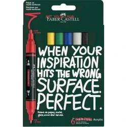 Faber-Castell Multimark Acrylic Pack con 6 Rotuladores Acrilicos Doble Punta - Puntas Redondas de 1mm y 3mm - Tinta Acrilica a