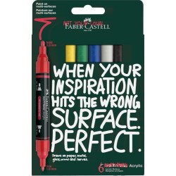 Faber-Castell Multimark Acrylique Pack avec 6 marqueurs acryliques double pointe - Pointes rondes 1 mm et 3 mm - Encre