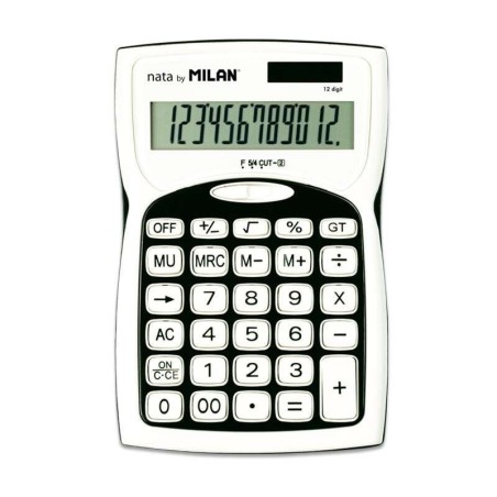 Milan Calculadoras de 12 Digitos - 3 Teclas de Memoria - Raiz Cuadrada - Calculo de Margenes - Tecla de Apagado - Color Blanco