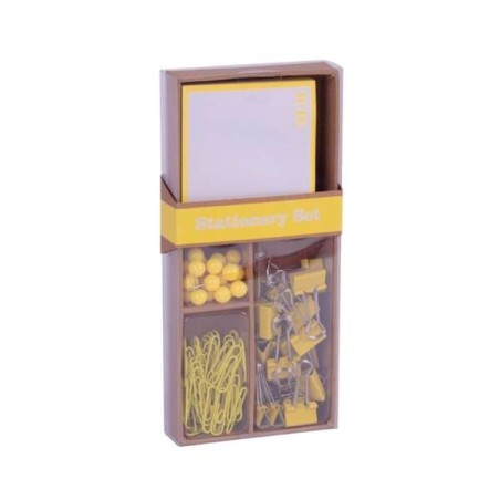 Apli Fluor Collection Set de Oficina - 25 Pins, 80 Clips de 28mm, 20 Pinzas Abatibles de 19mm y Notas Adhesivas de 100 Hojas en