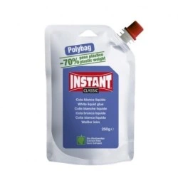 Instant Classic White Glue 250gr in Polybag Format - Suitable for Children and/or Domestic Use - Solvent-Free - White Color