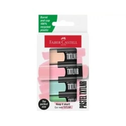 Faber-Castell TXTLNR Pacote de 4 Marcadores Fluorescentes - Ponta Cinzel - Linha entre 1, 2 e 5 mm - Tinta à base de água