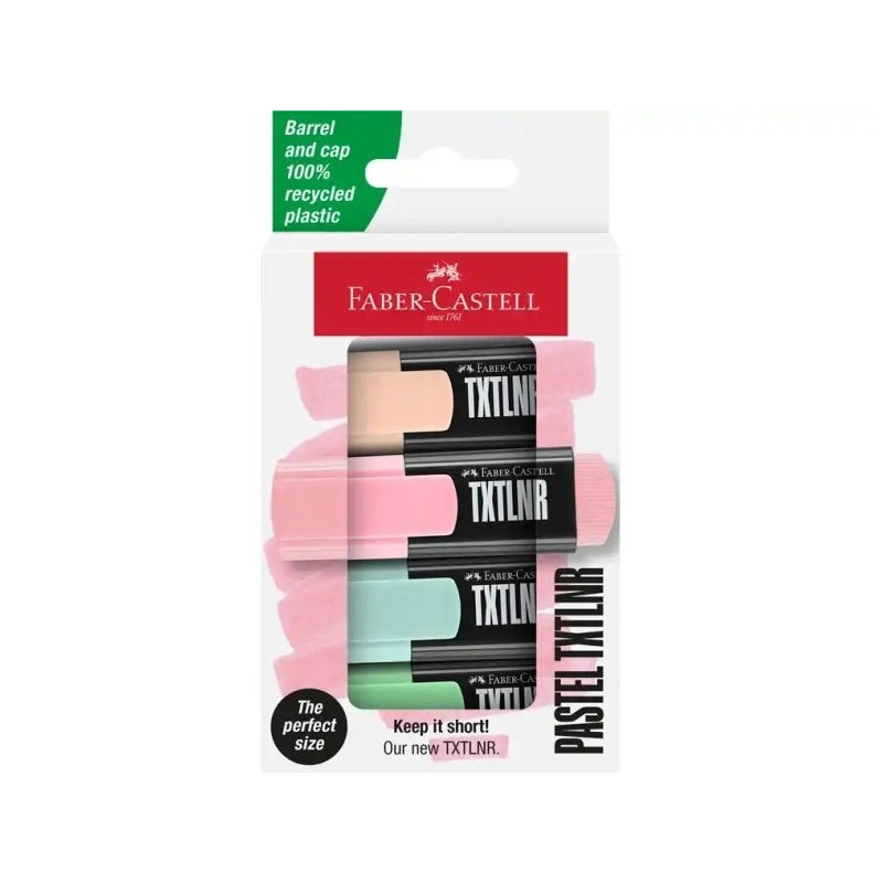 Faber-Castell TXTLNR Pacote de 4 Marcadores Fluorescentes - Ponta Cinzel - Linha entre 1, 2 e 5 mm - Tinta à base de água