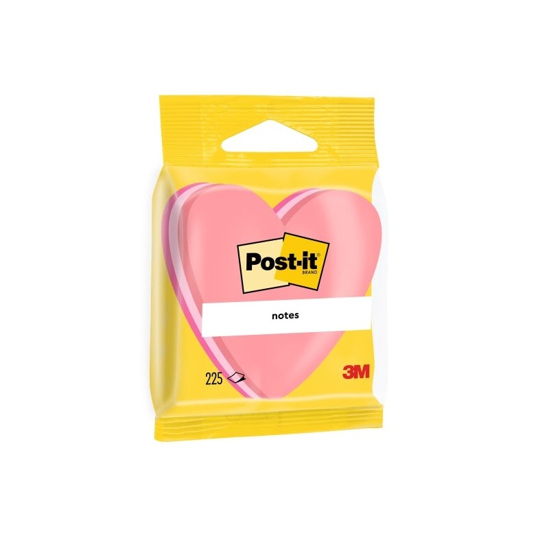 Post-It Pad of 225 Repositionable Sticky Notes - Heart Shape - 70x70mm - Pink Color