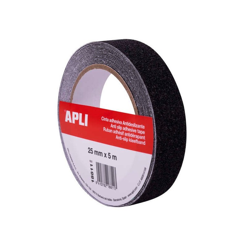 Ruban Antidérapant Apli 25 mm x 5 m - Résistant à l'eau et à l'usure - Facile à couper et à appliquer - Noir
