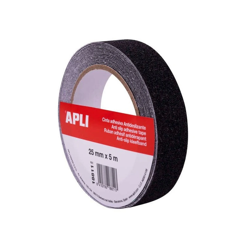 Ruban Antidérapant Apli 25 mm x 5 m - Résistant à l'eau et à l'usure - Facile à couper et à appliquer - Noir